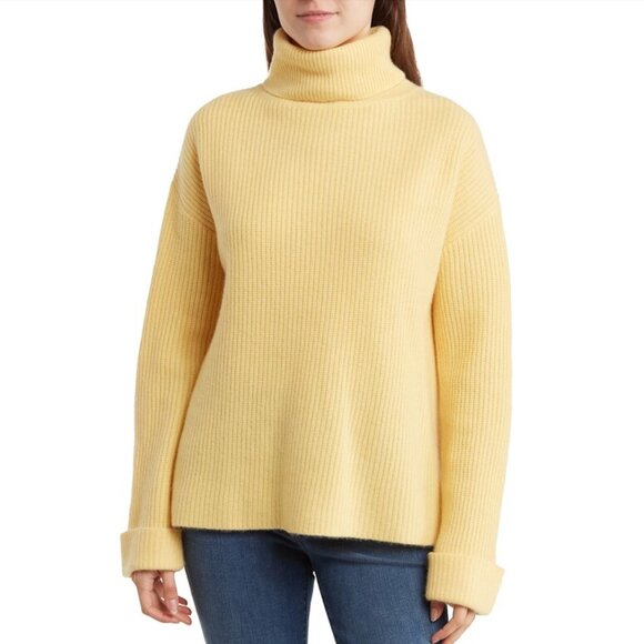 The Cashmere Project - 100% Cashmere Waffle Knit Turtleneck - Creme Brulee - Lrg - Picture 1 of 9